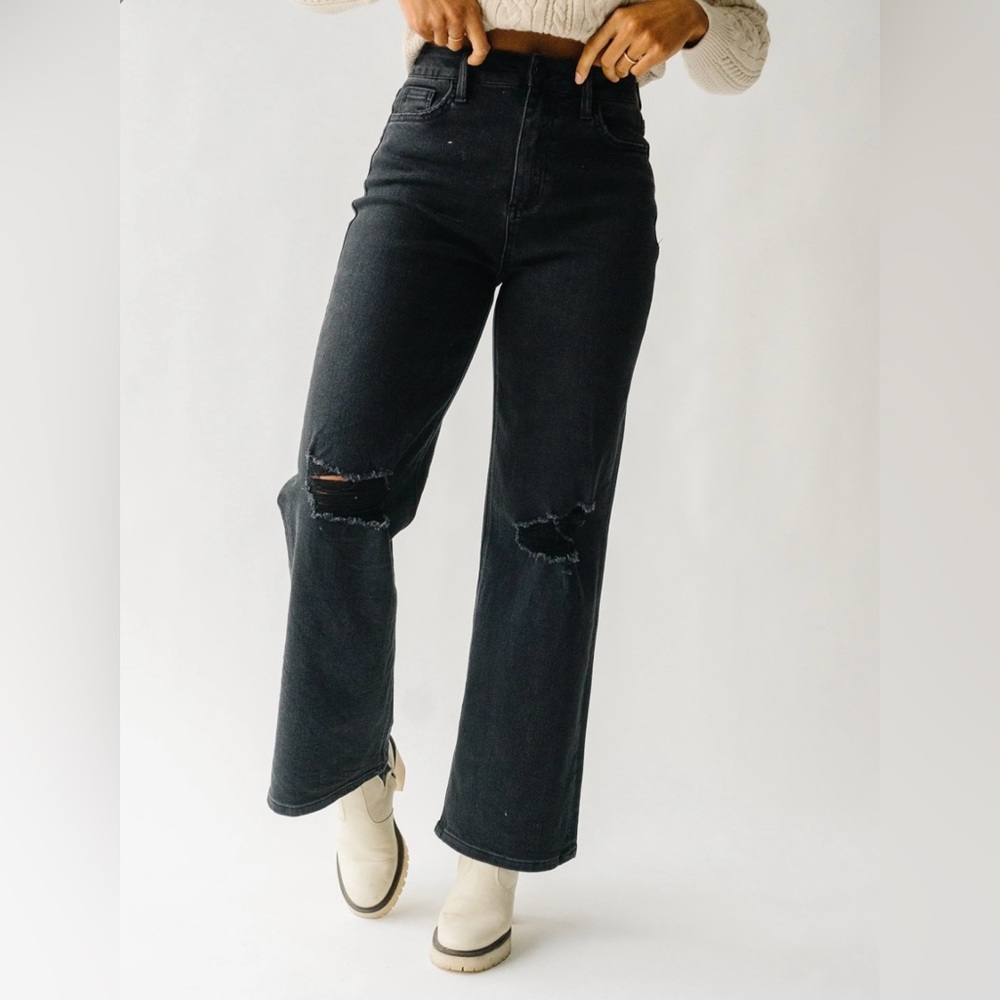 Piper and Scoot The Jack Wide Leg Distressed Jeans in Black. NWT! Size: 27 - Picture 10 of 10